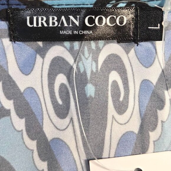 Urban CoCo Bohemian Tassel Tie Blue Floral Ethnic Style Summer Shift Dress L NWT - Picture 6 of 9